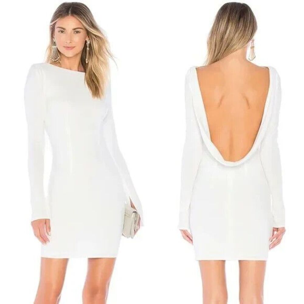 KATIE MAY Womens Dress Small White Bodycon Mini Backless Slit Sleeve GLISTEN